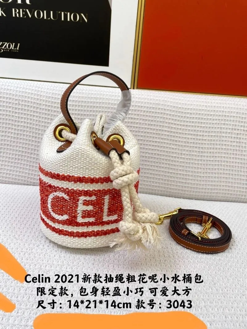 Alternative view of Celine 2021 Tweed Small Bucket Bag White Red