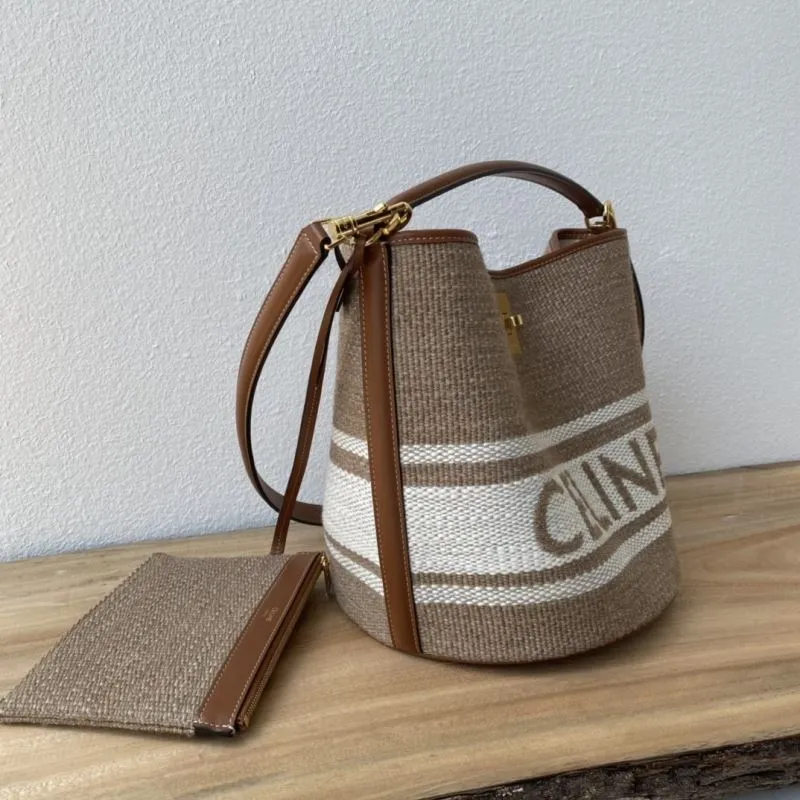 Alternative view of Celine Woven Canvas Bucket Bag with Pouch