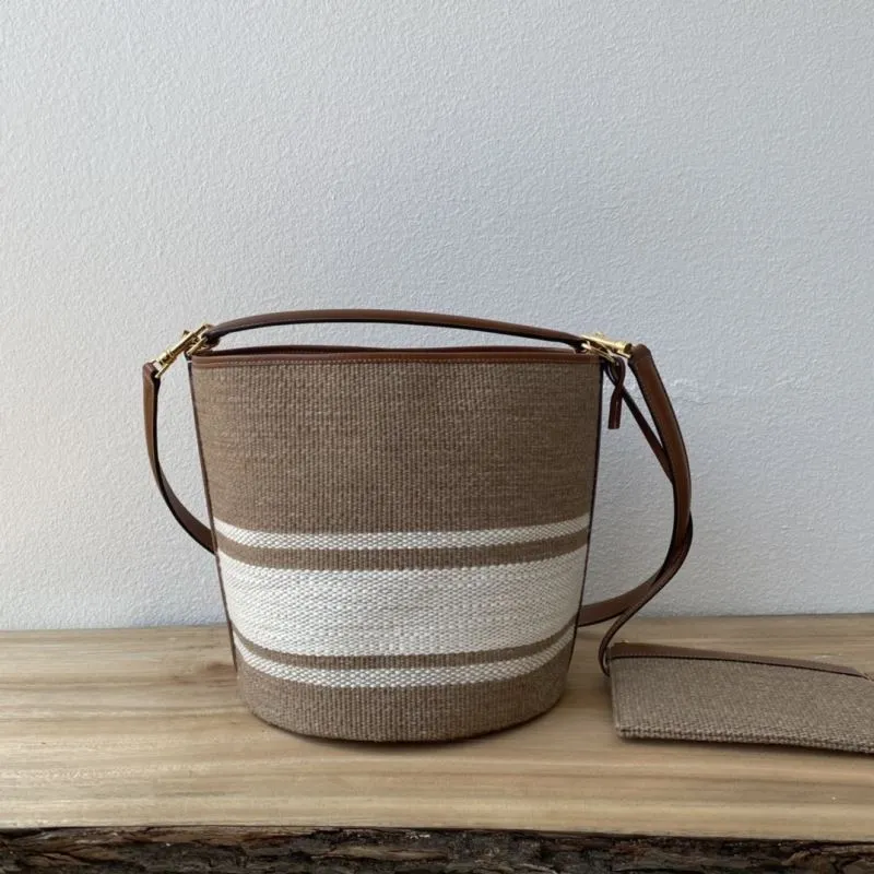 Celine Woven Canvas Bucket Bag with Pouch - Image 3