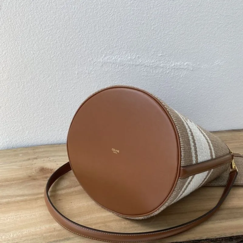 Celine Woven Canvas Bucket Bag with Pouch - Image 4