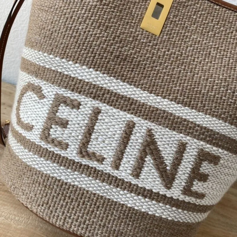 Celine Woven Canvas Bucket Bag with Pouch - Image 6