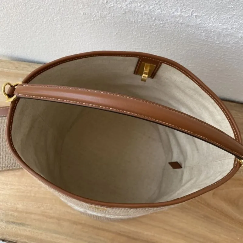 Celine Woven Canvas Bucket Bag with Pouch - Image 8