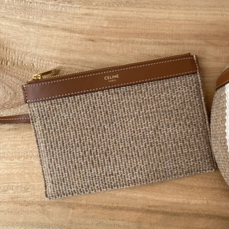 Celine Woven Canvas Bucket Bag with Pouch - Image 9