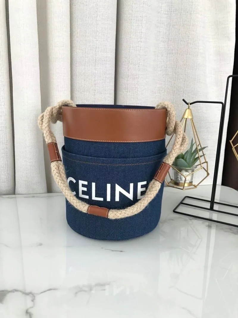 Celine Denim Bucket Bag with Rope Handles