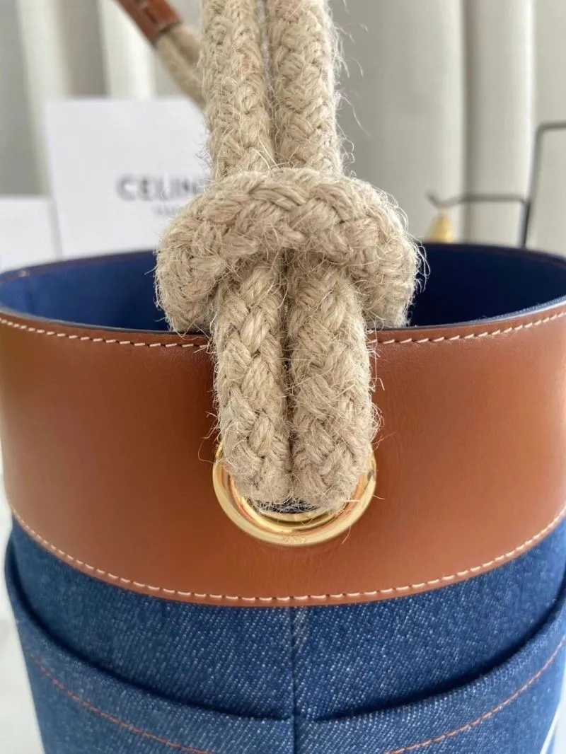 Celine Denim Bucket Bag with Rope Handles - Image 4