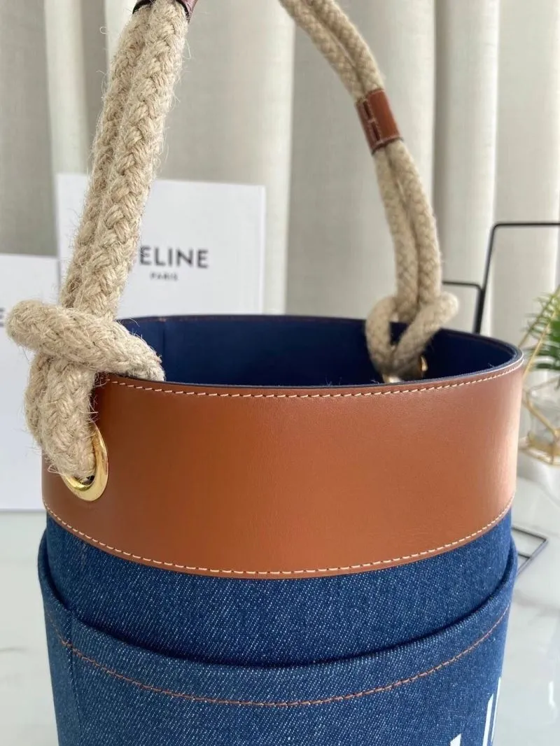 Celine Denim Bucket Bag with Rope Handles - Image 5