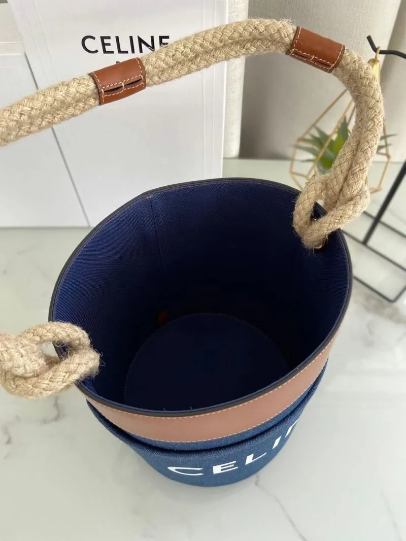 Celine Denim Bucket Bag with Rope Handles - Image 6