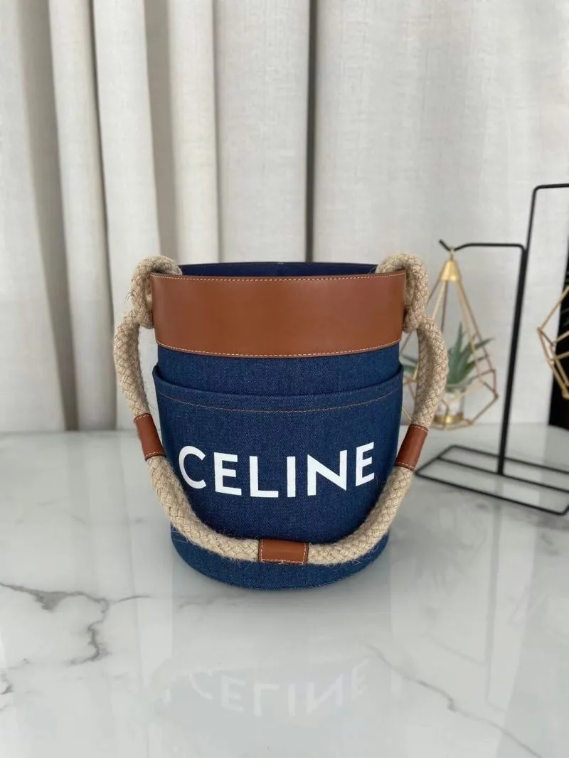 Celine Denim Bucket Bag with Rope Handles - Image 8