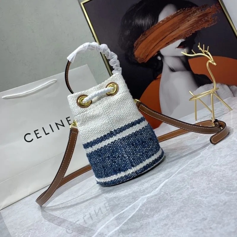 Celine White Blue Bucket Bag 14-21-14 cm - Image 3