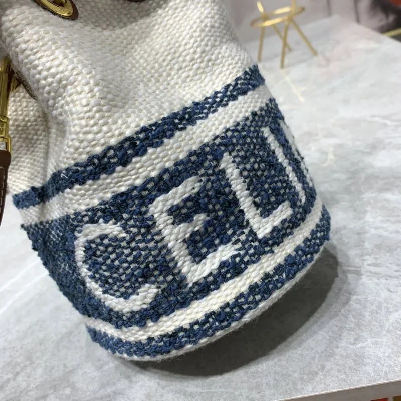 Celine White Blue Bucket Bag 14-21-14 cm - Image 4