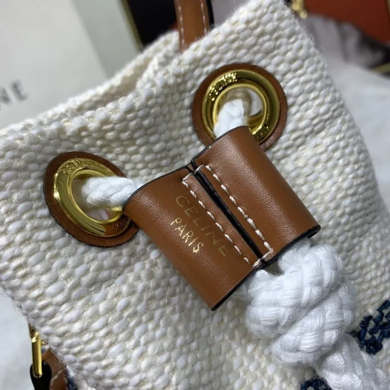 Celine White Blue Bucket Bag 14-21-14 cm - Image 5