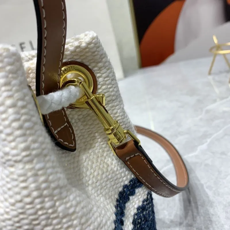 Celine White Blue Bucket Bag 14-21-14 cm - Image 6