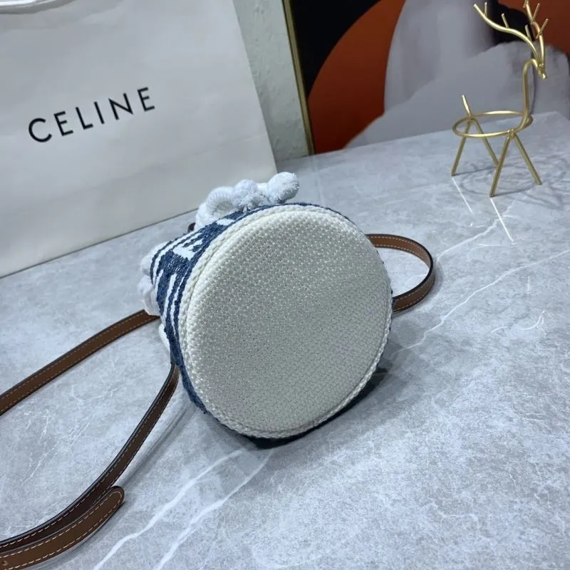 Celine White Blue Bucket Bag 14-21-14 cm - Image 7