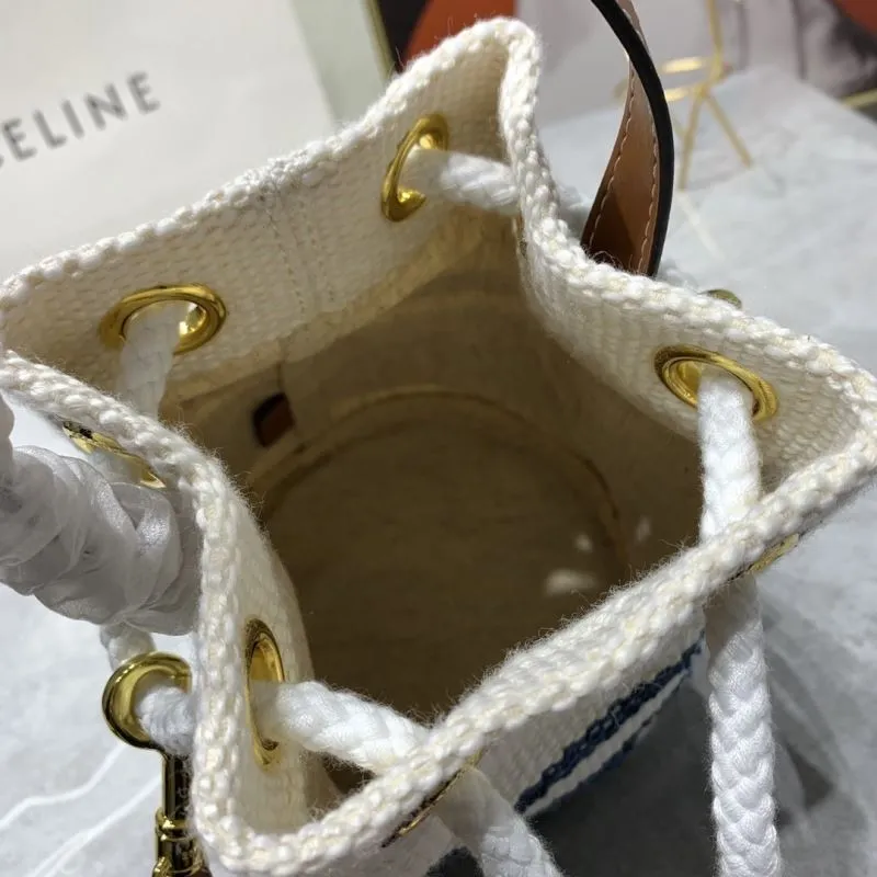 Celine White Blue Bucket Bag 14-21-14 cm - Image 8
