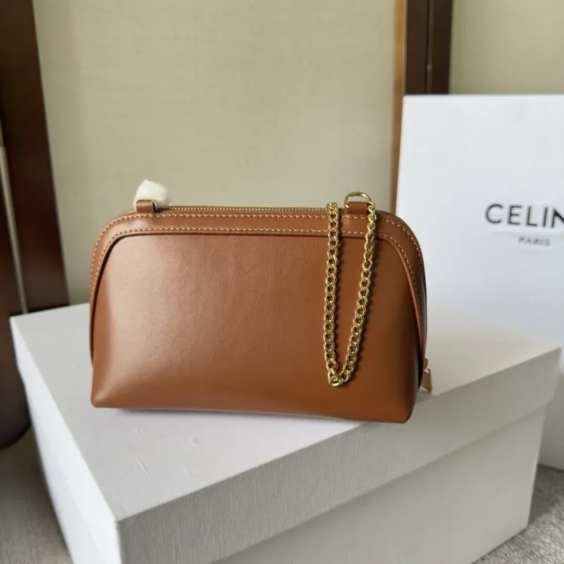 Celine Brown Leather Chain Clutch Bag - Image 3