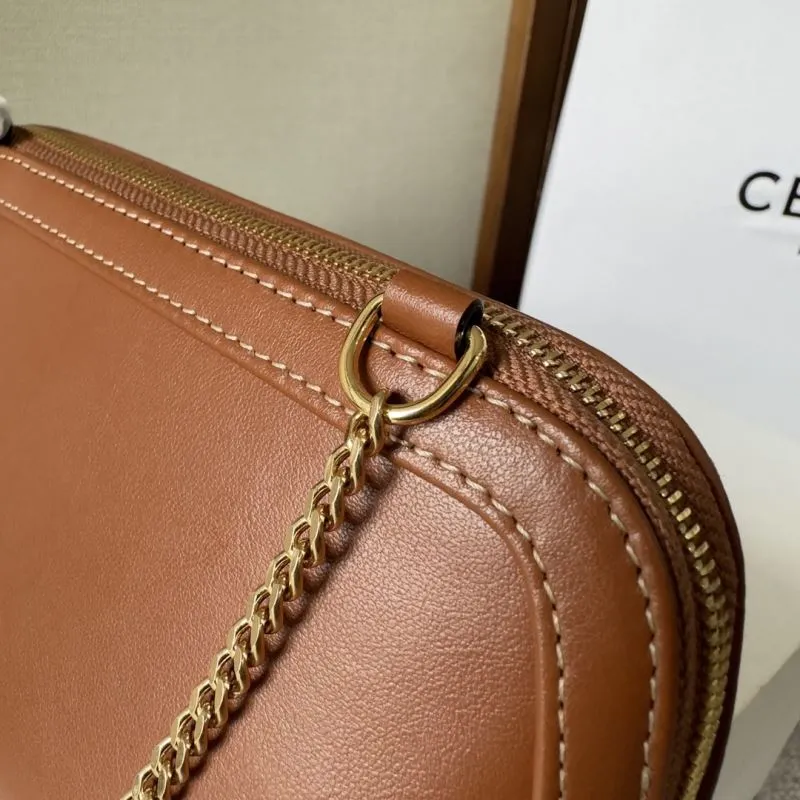 Celine Brown Leather Chain Clutch Bag - Image 6