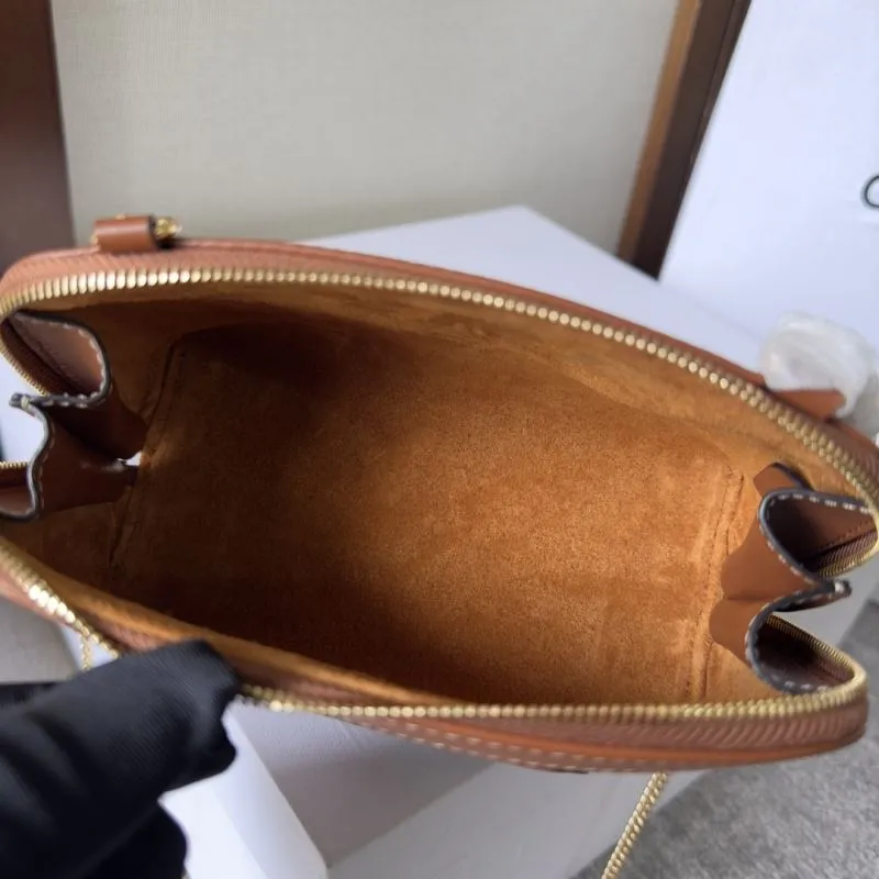 Celine Brown Leather Chain Clutch Bag - Image 7
