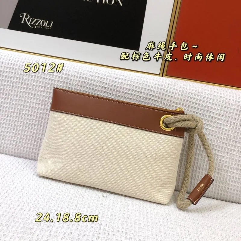 Celine Beige Canvas Brown Leather Wristlet Clutch 5012 - Image 3