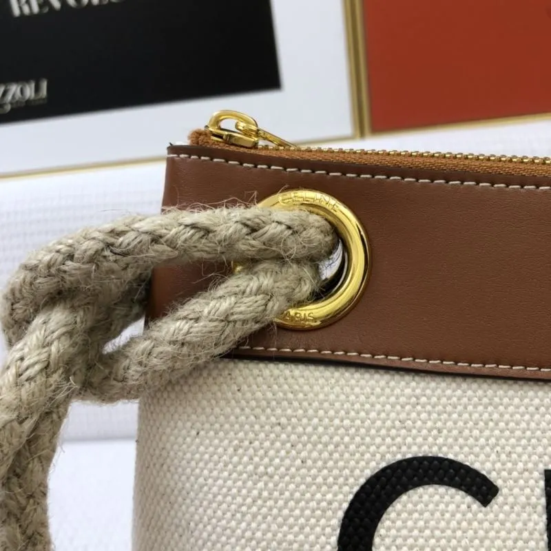 Celine Beige Canvas Brown Leather Wristlet Clutch 5012 - Image 5