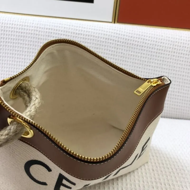 Celine Beige Canvas Brown Leather Wristlet Clutch 5012 - Image 8
