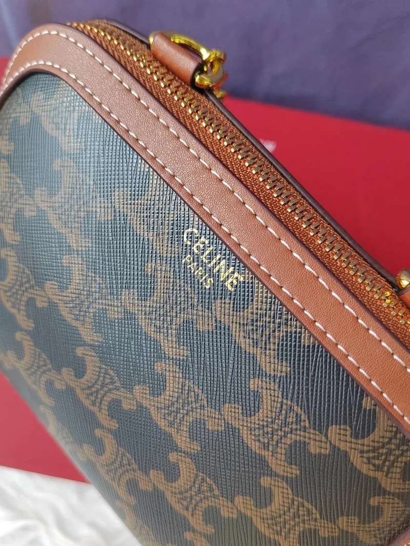 Celine Brown Triomphe Monogram Crossbody Bag - Image 6