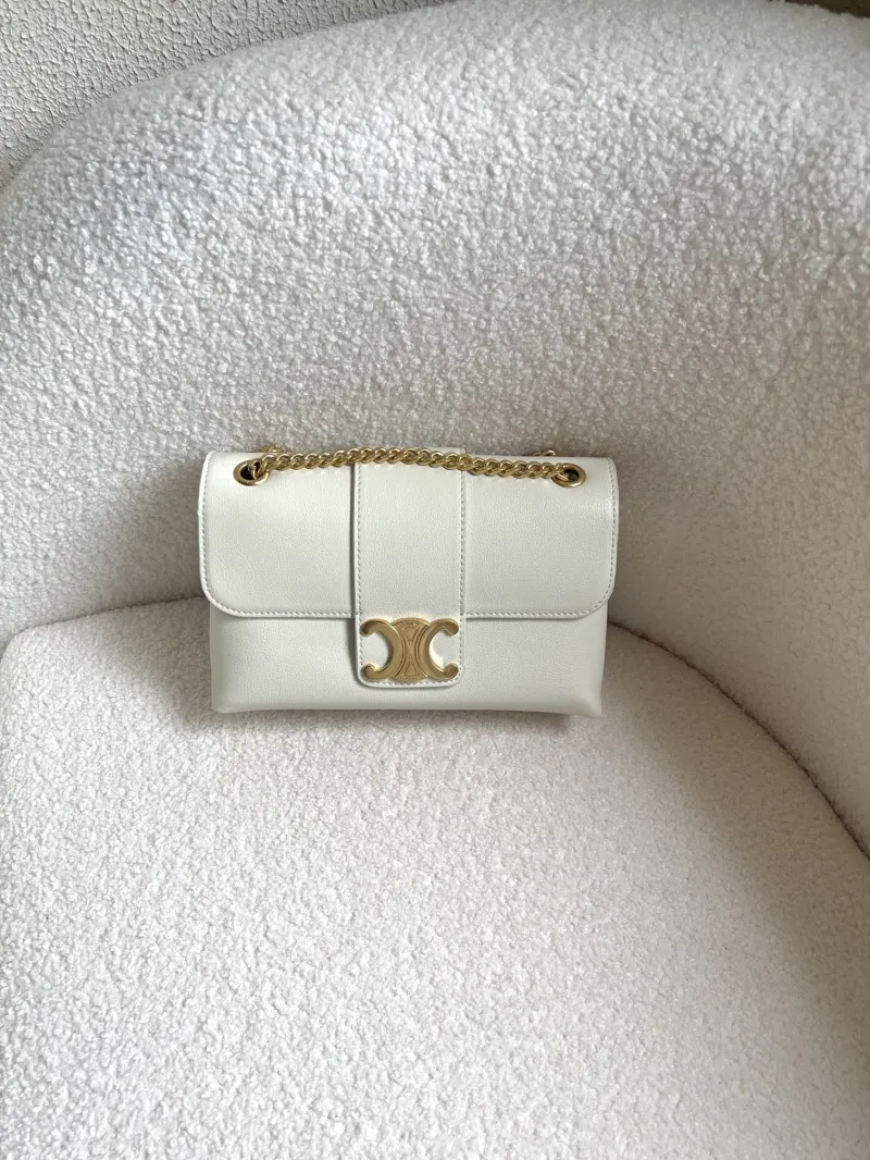 Celine White Leather Satchel Bag 28 - Image 4