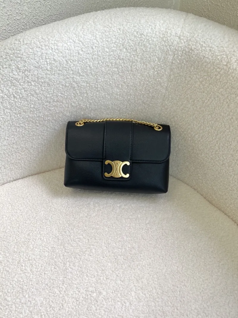 Celine Black Leather Chain Satchel Bag