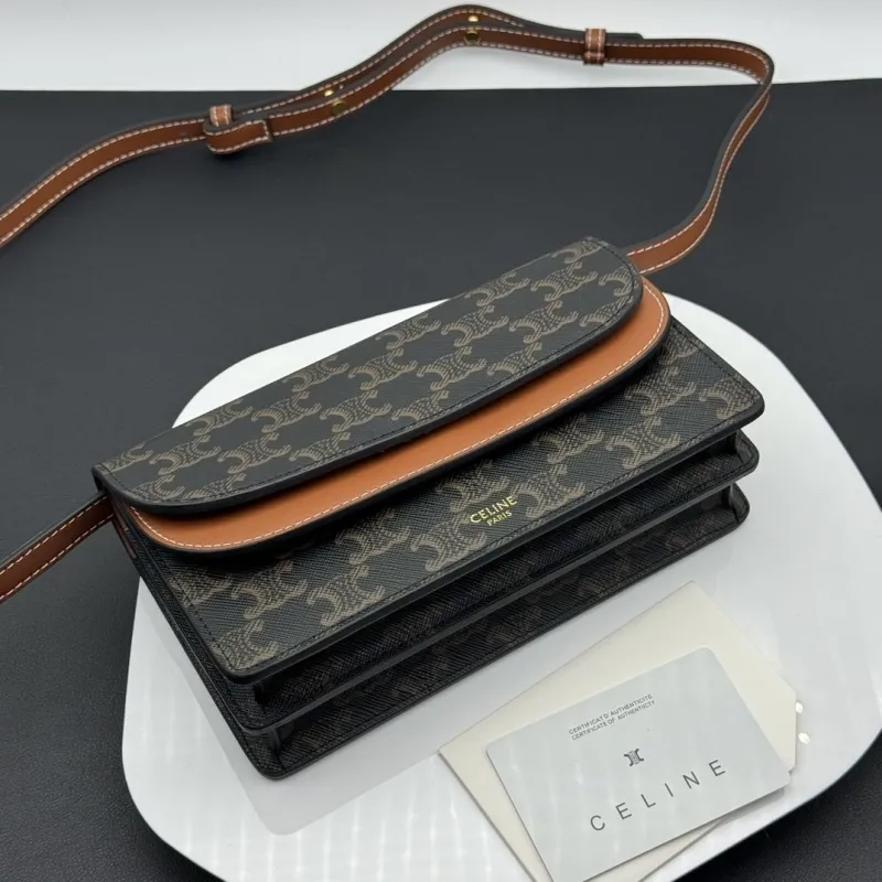 Celine Black Tan Triomphe Crossbody Satchel Bag