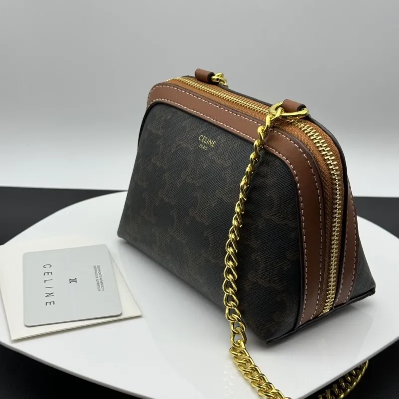 Alternative view of Celine Brown Monogram Chain Crossbody Satchel Bag