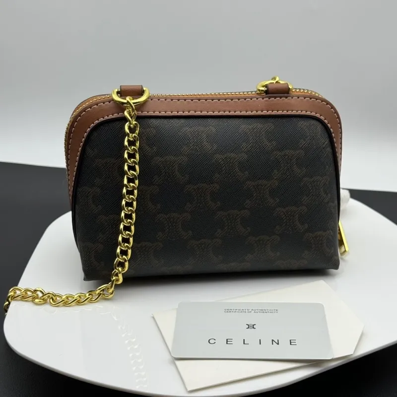 Celine Brown Monogram Chain Crossbody Satchel Bag - Image 3