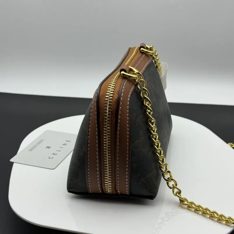 Celine Brown Monogram Chain Crossbody Satchel Bag - Image 4