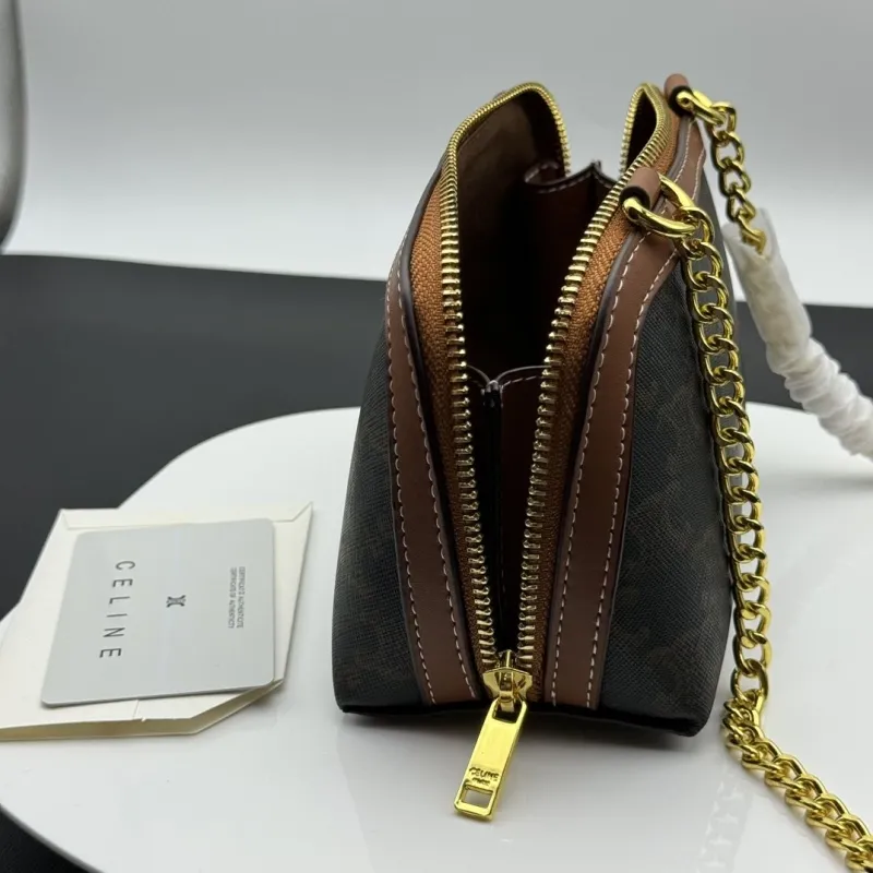 Celine Brown Monogram Chain Crossbody Satchel Bag - Image 6