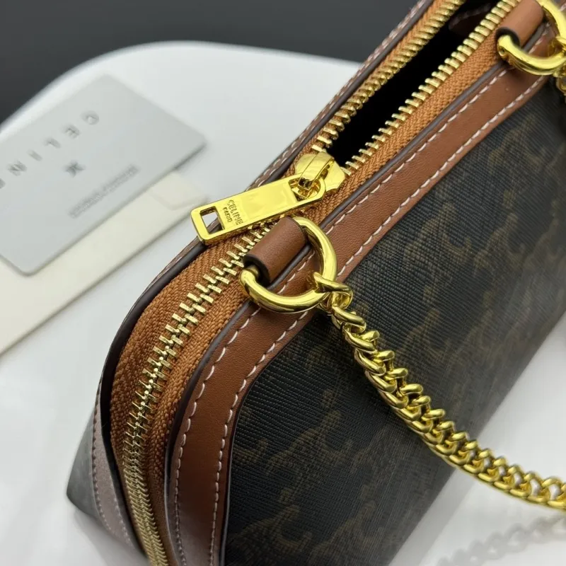 Celine Brown Monogram Chain Crossbody Satchel Bag - Image 7