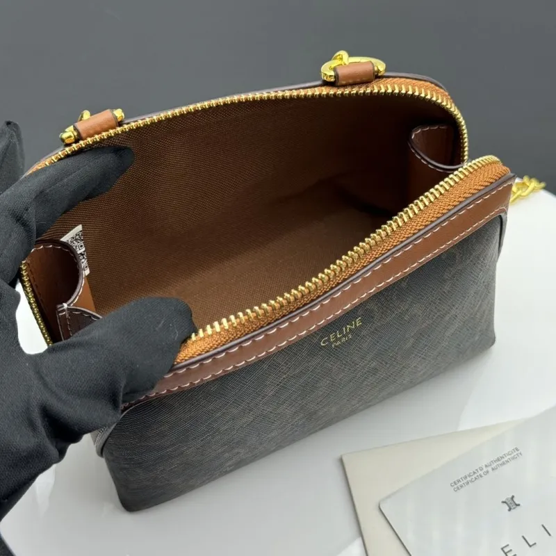 Celine Brown Monogram Chain Crossbody Satchel Bag - Image 8