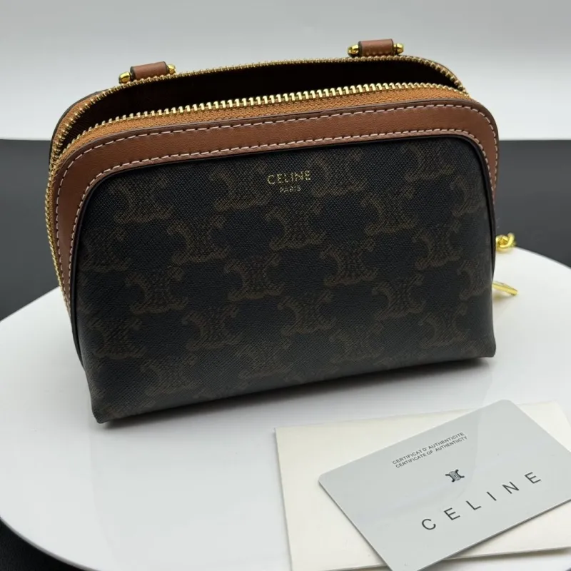 Celine Brown Monogram Chain Crossbody Satchel Bag - Image 9