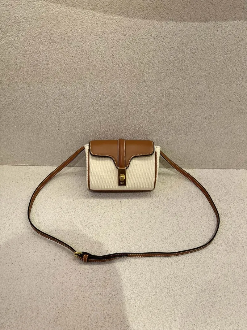 Celine White Brown Crossbody Satchel Bag