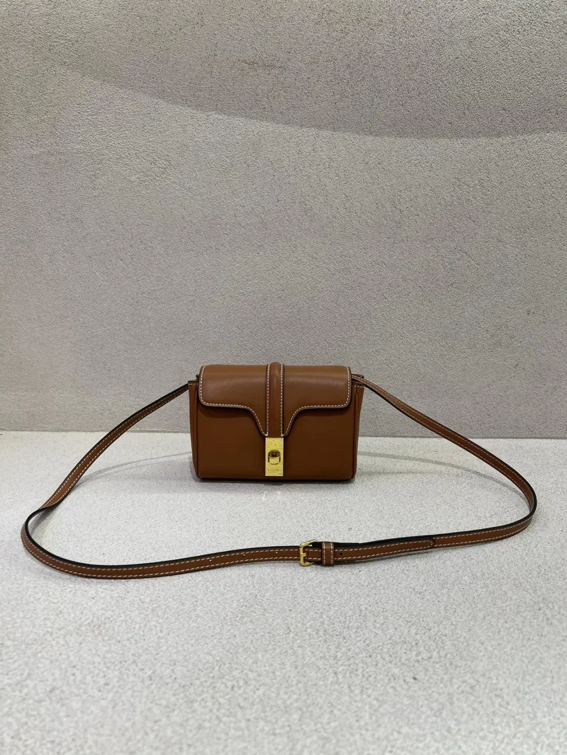 Celine Brown Leather Crossbody Satchel Bag 34