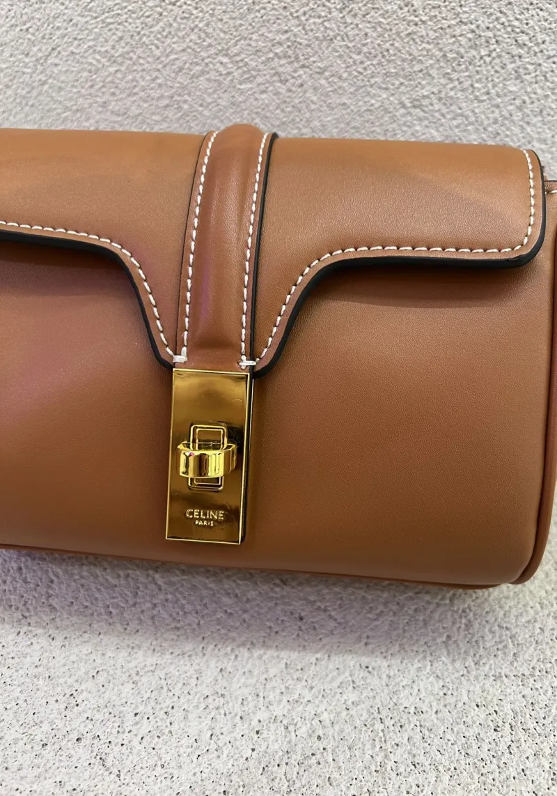 Celine Brown Leather Crossbody Satchel Bag 34 - Image 8