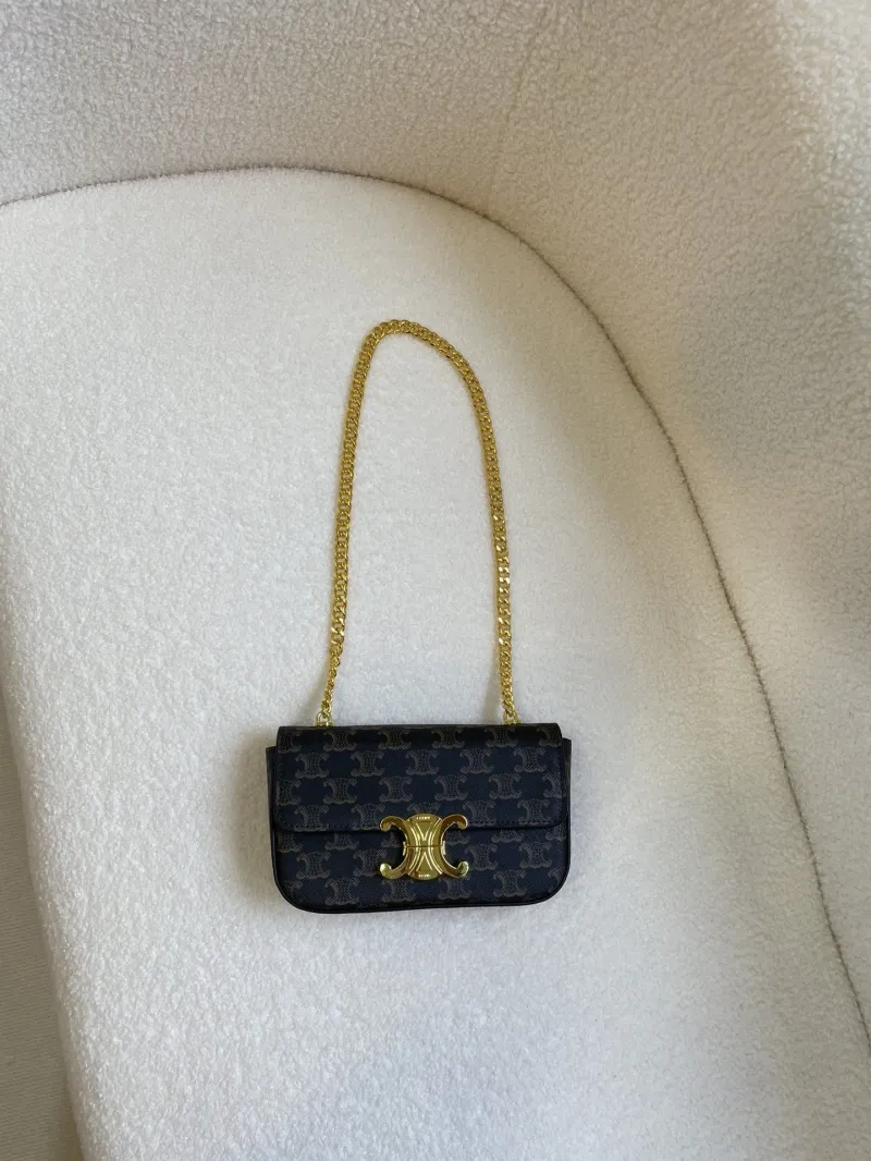 Celine Triomphe Chain Shoulder Bag Dark Brown