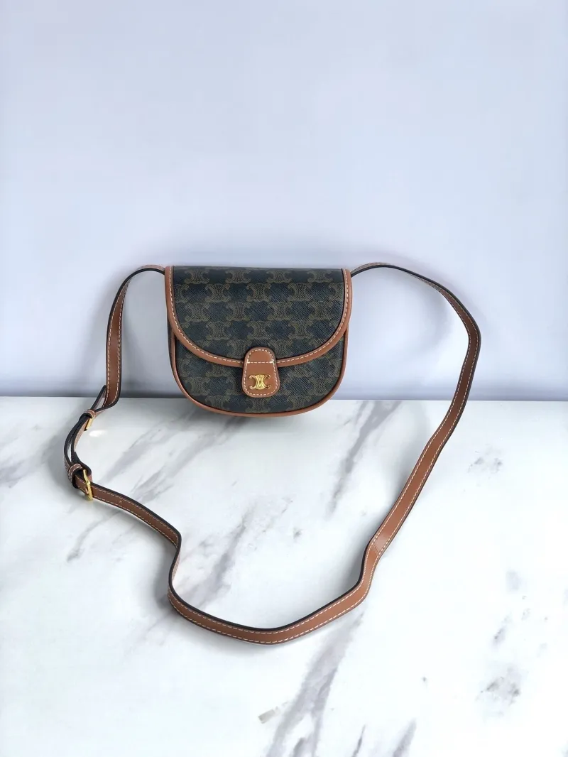 Celine Brown Monogram Crossbody Satchel Bag