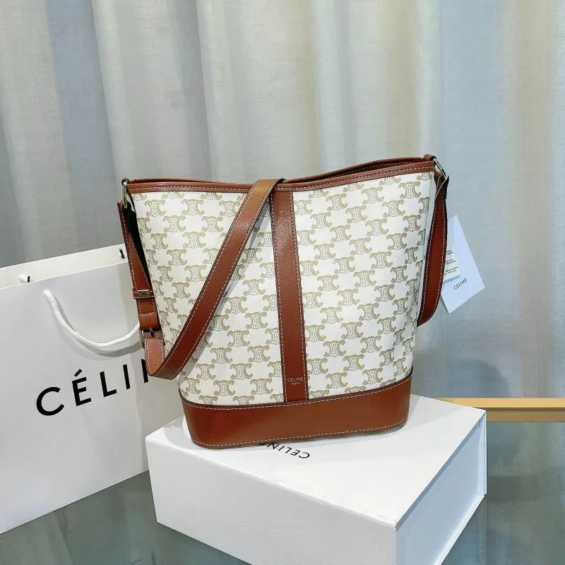 Celine White Monogram Bucket Bag