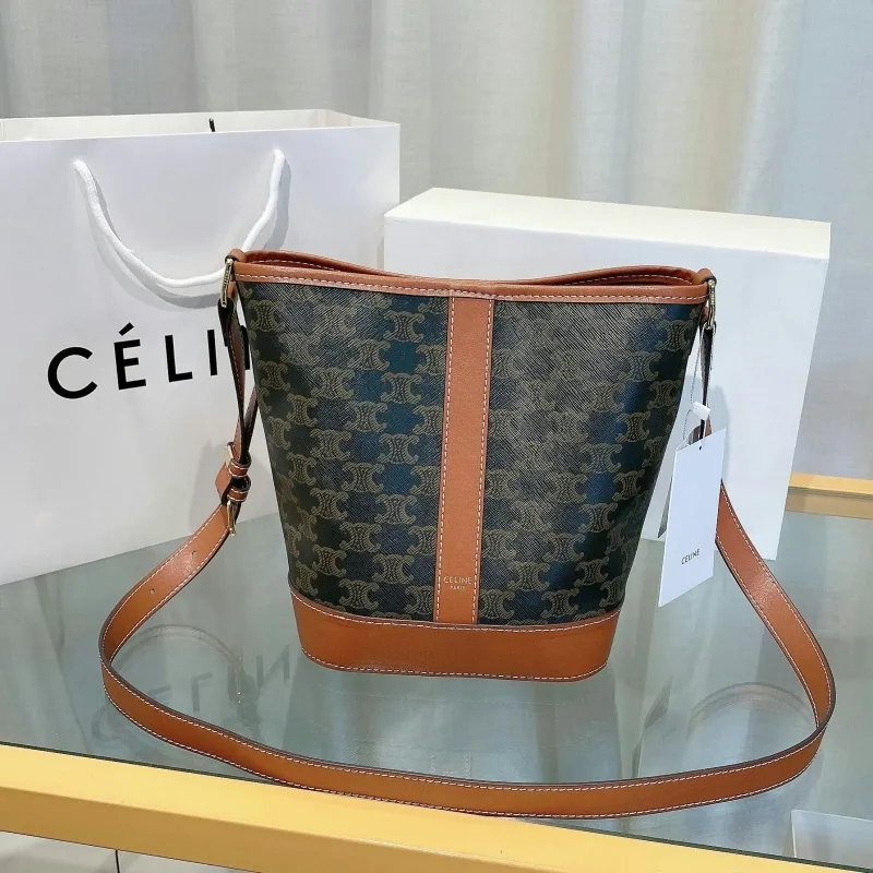 Celine Brown Monogram Bucket Crossbody Bag