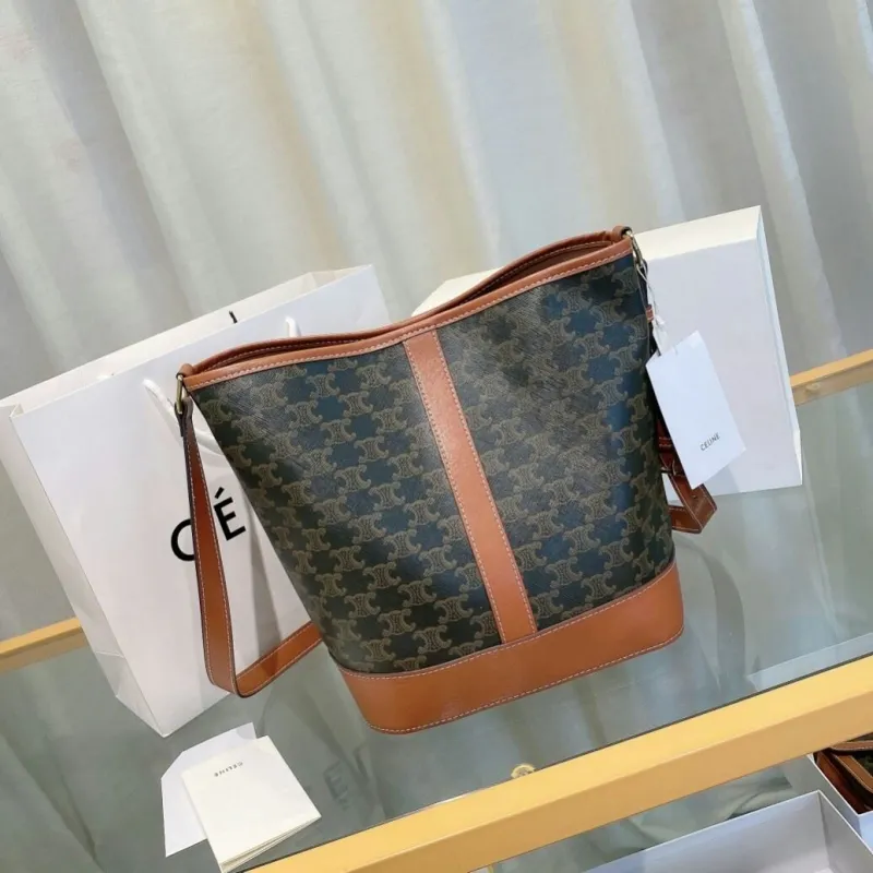 Celine Monogram Bucket Bag 41 Dark Brown Leather Trim