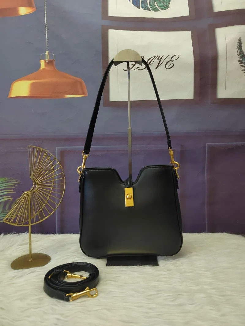 Celine Black Leather Satchel Shoulder Bag