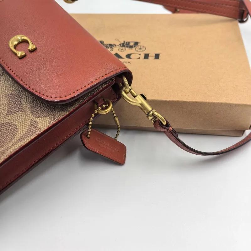 Coach Signature Tan Brown Crossbody Phone Bag - Image 3