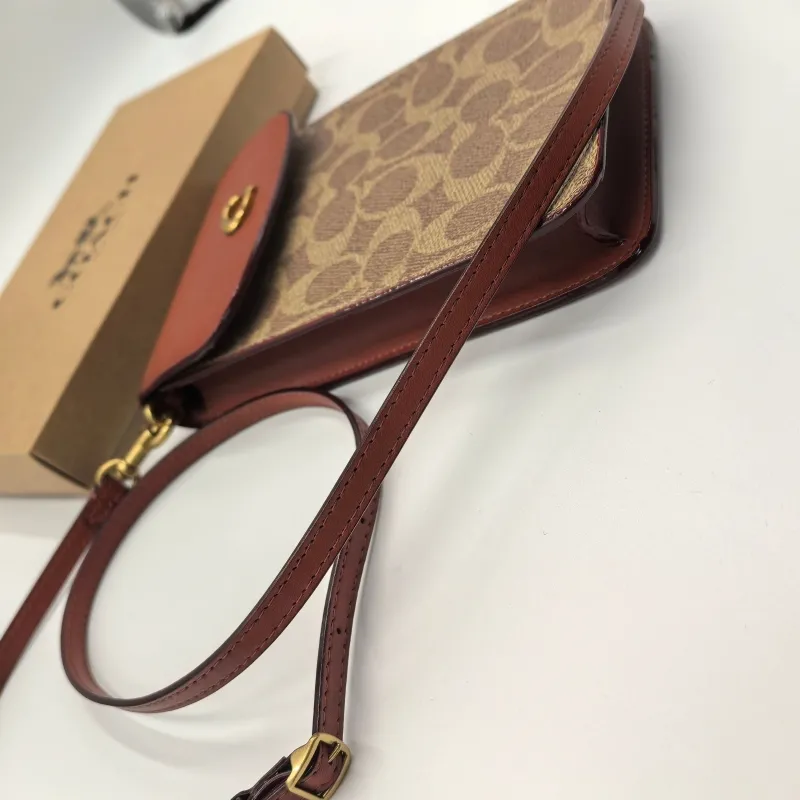 Coach Signature Tan Brown Crossbody Phone Bag - Image 6