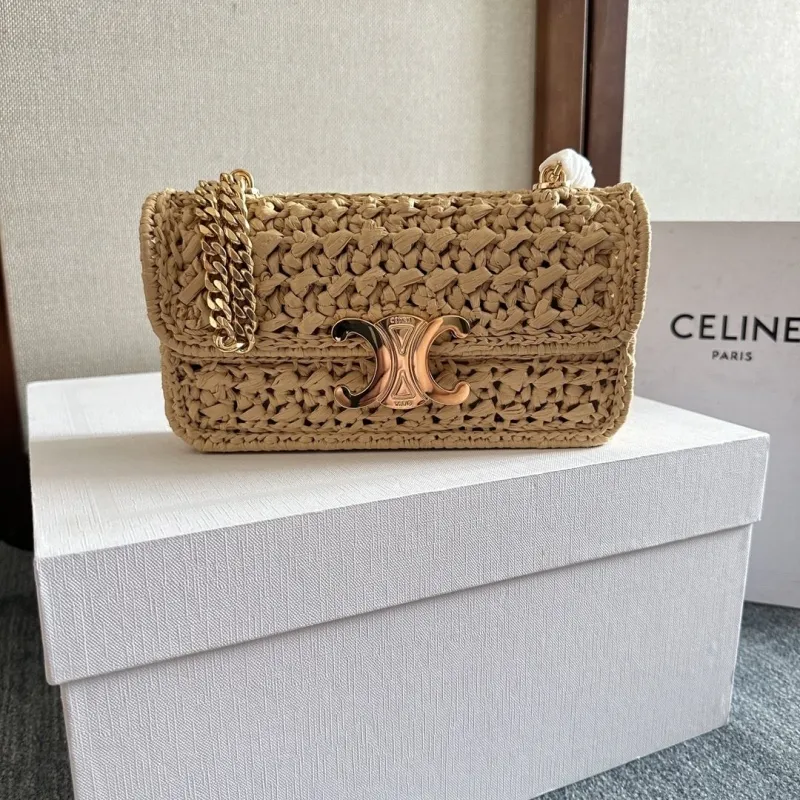 Celine Beige Raffia Satchel Bag
