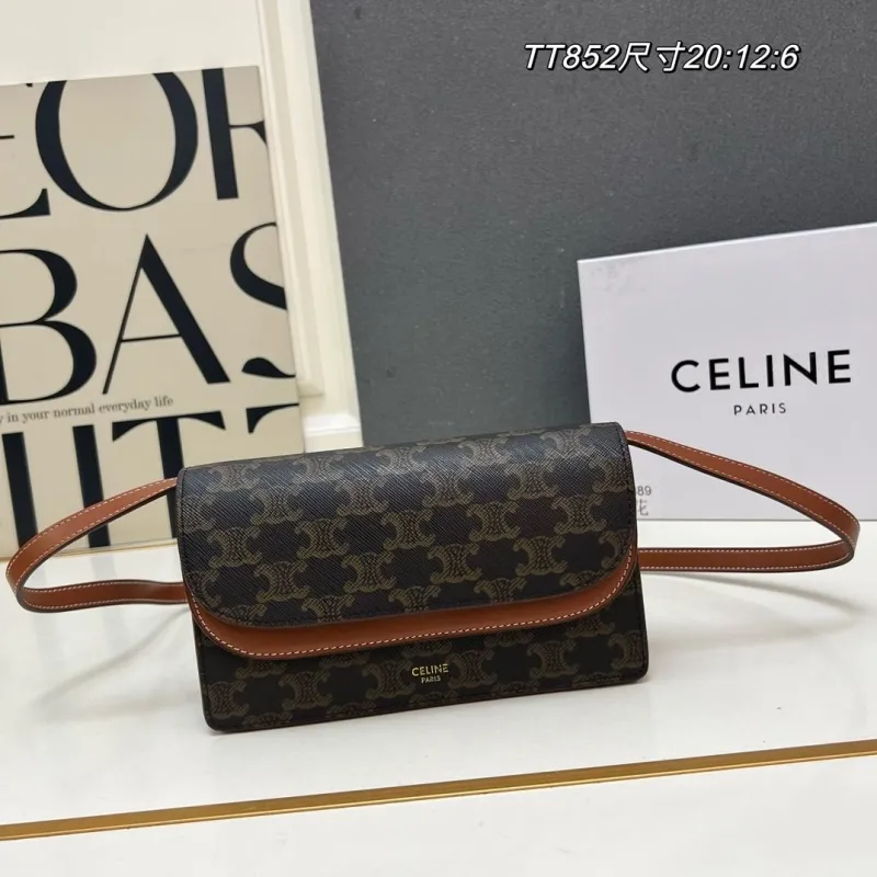 Celine TT852 Monogram Crossbody Satchel Bag Brown Size 20x12x6