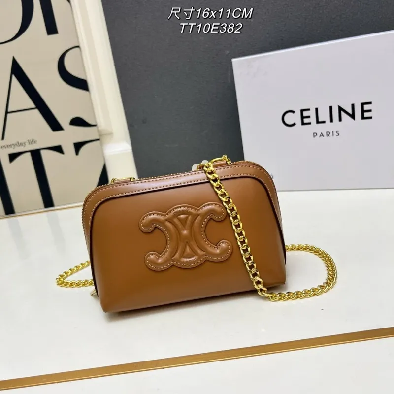 Alternative view of Celine Brown Leather Chain Crossbody Bag TT10E382