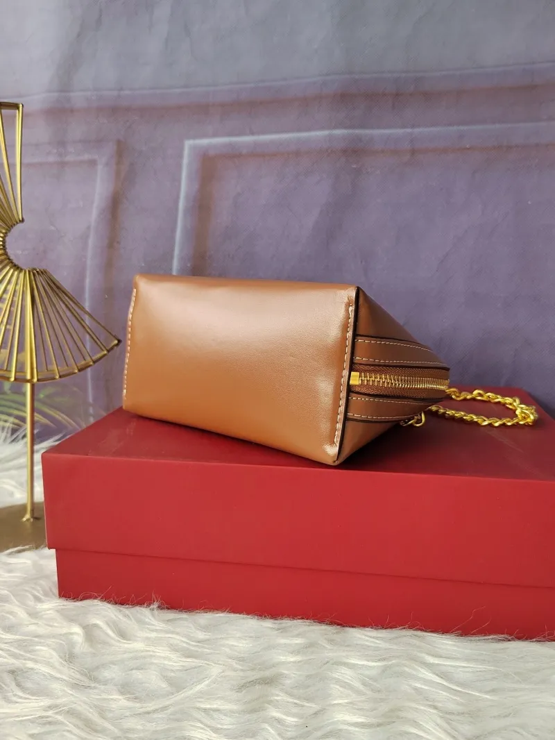 Celine Tan Leather Chain Crossbody Satchel Bag - Image 4